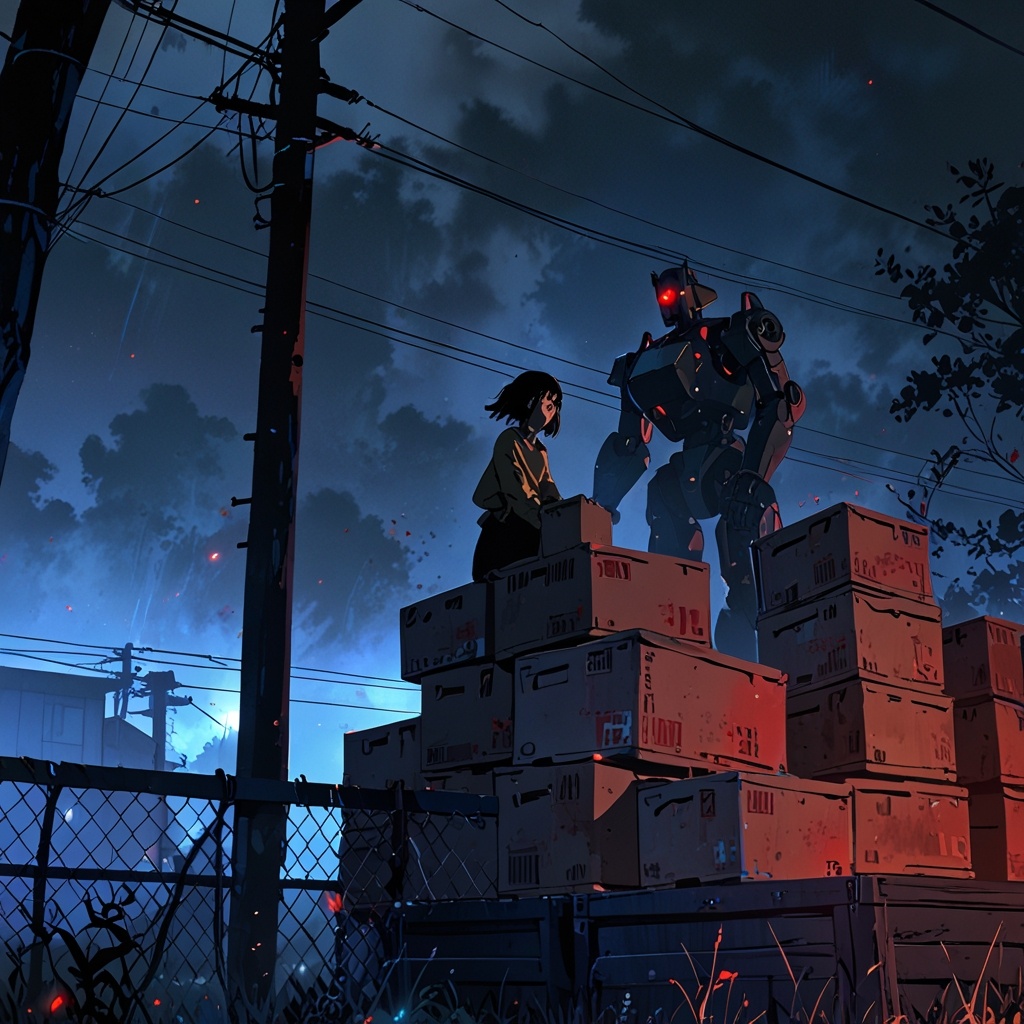 "Марина пытается убежать от киборга во дворе, символизируя попытки бегства от своих подавленных страхов"