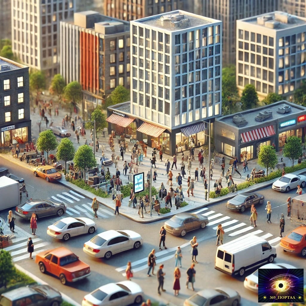 Повседневная городская жизнь в 3Д мире, с людьми, погружёнными в материальные заботы и ежедневную суету.