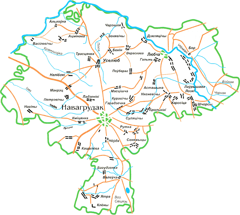 Новогрудский район на физической карте Беларуси