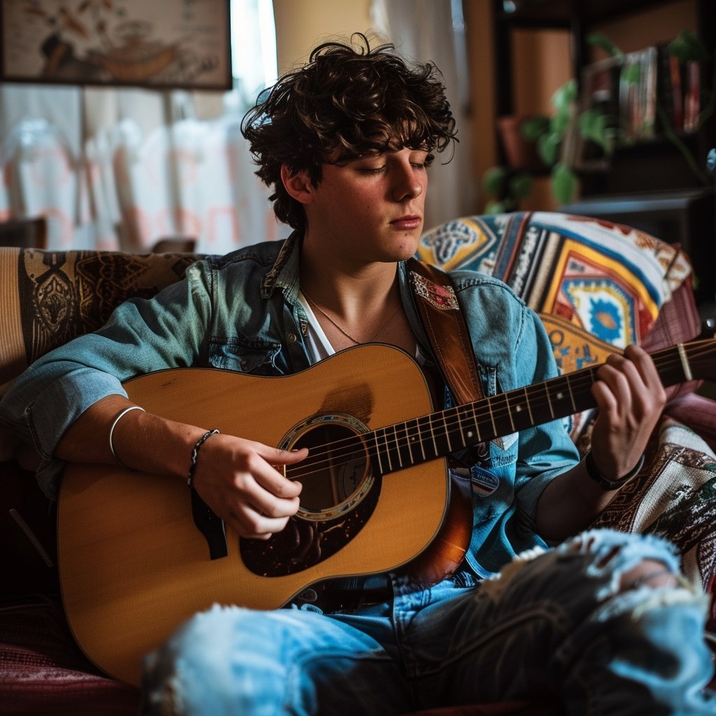 Бэрик играет на гитаре. Сгенерировано нейросетью по описанию из главы