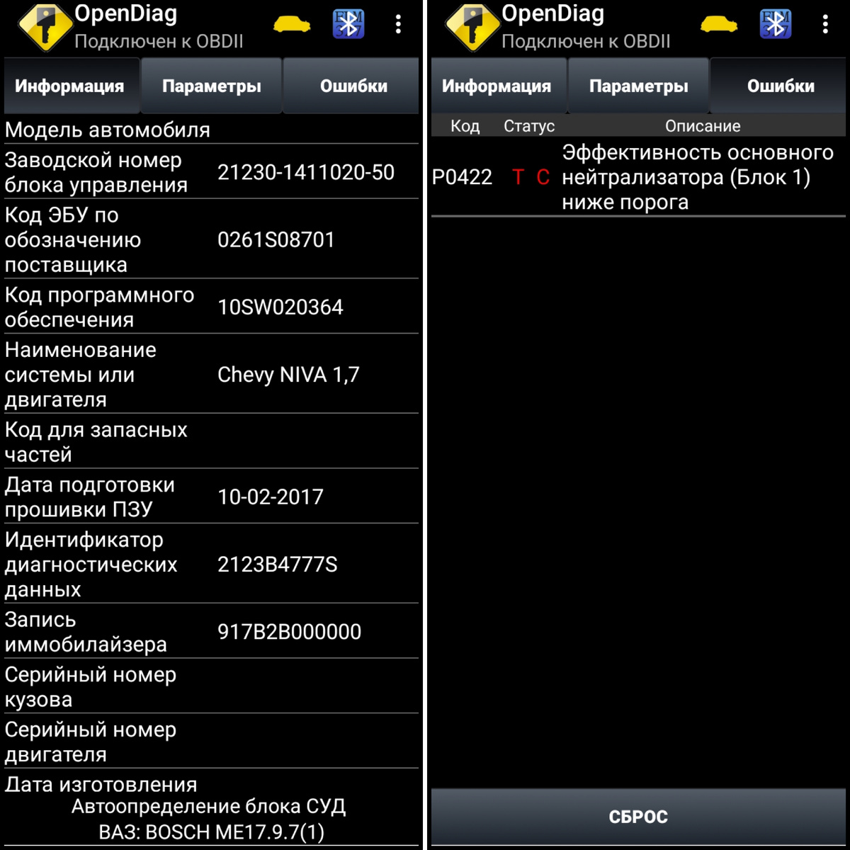 Ошибка P0422 - катализатор не эффективен.
