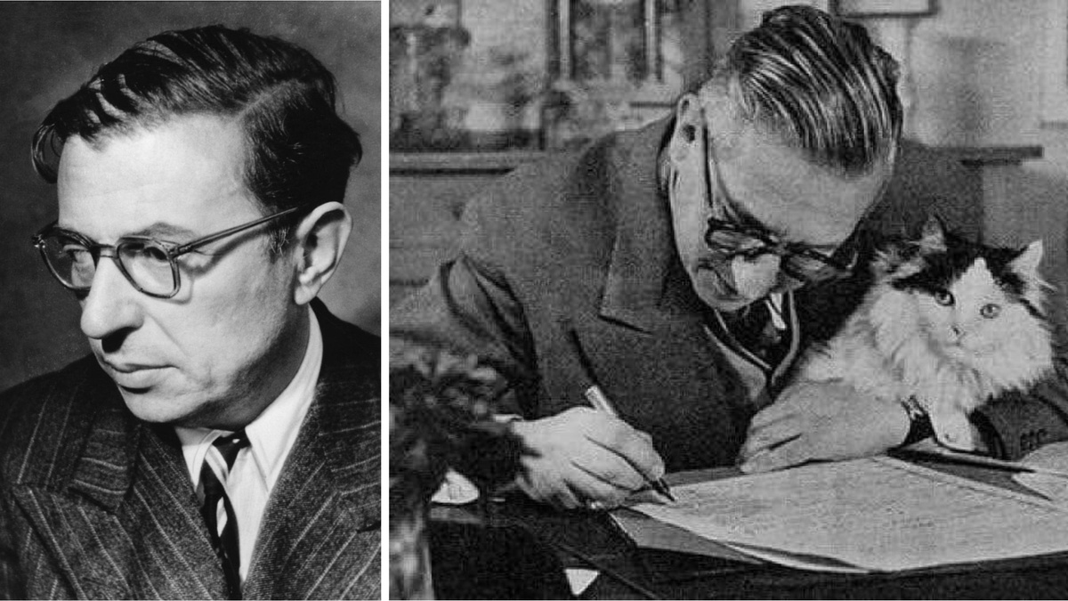 Писатель Жан Поль Сартр и кот по имени Ничто. Фотографии из открытых источников.