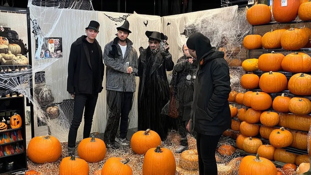 Ребята делают фотографии у фотозоны