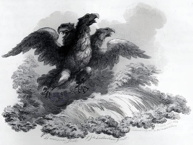 Трёхглавый орёл из Третьей книги Ездры. Гравюра, 1815.