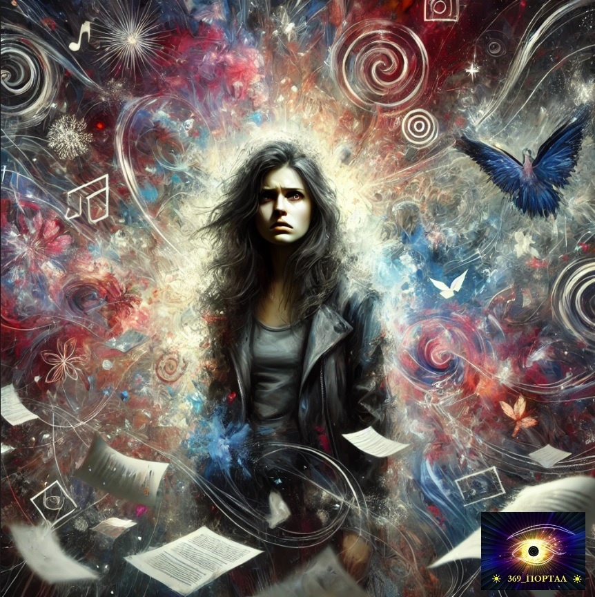 Девушка переживает полный хаос и раздрай, отражающий её внутреннее состояние.