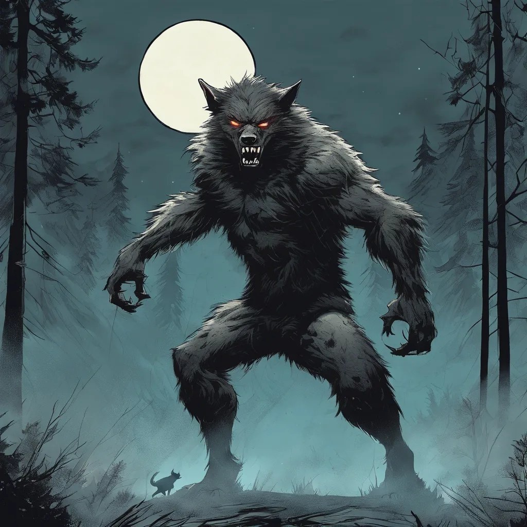 Один из самых популярных образов оборотня: прямоходящий, массивный, с жутким оскалом.