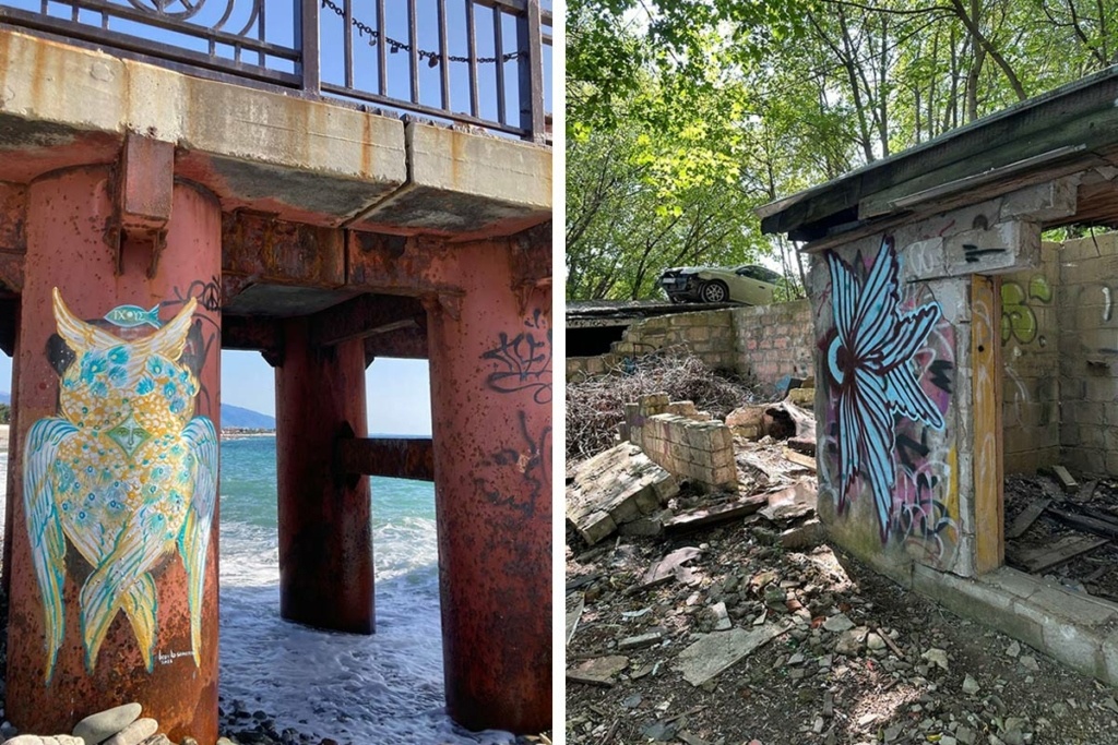 Работы Ольги Бровко-Семеновой. Слева – «Серафим», Имеретинская набережная в Сочи