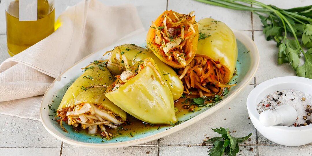 Перец, фаршированный капустой, пошаговый рецепт с фото на 241 ккал