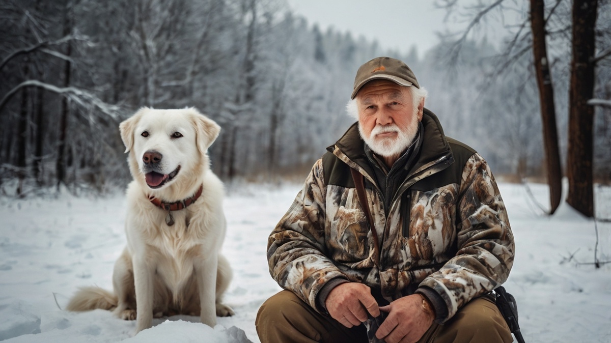 Трофим Васильевич и пёс Зигзаг собрались идти на охоту.