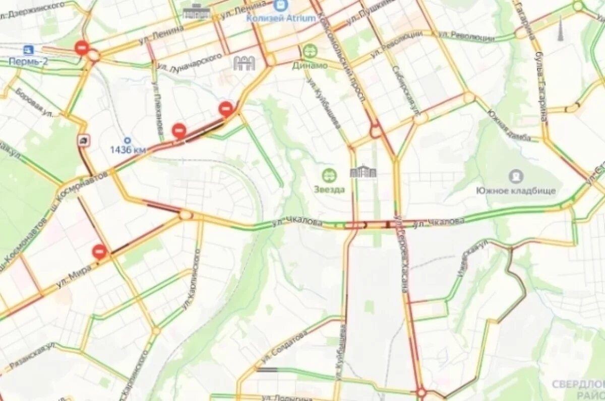    9-балльные пробки сковали центр Перми в конце рабочего дня 24 октября