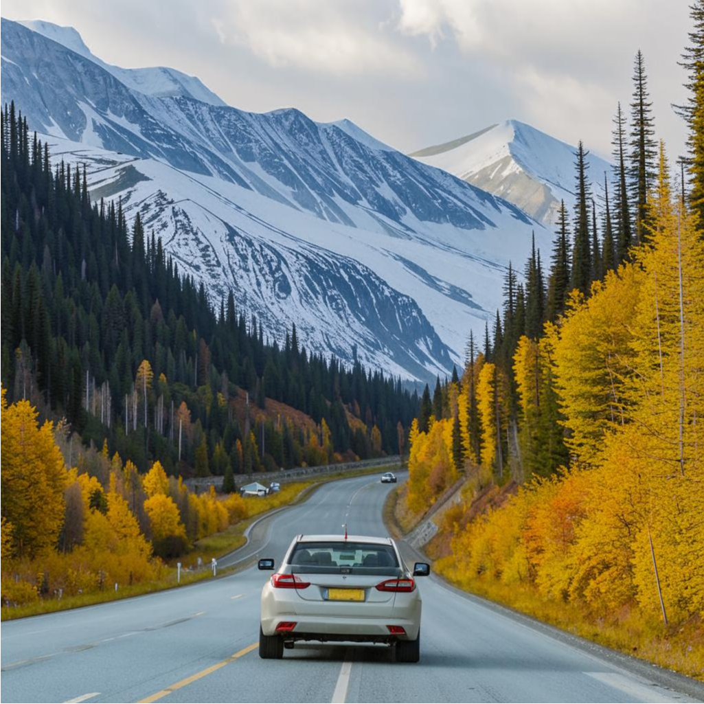 Дорога из аэропорта Анкориджа в Палмер, Аляска. Создано нейросетью Кандинский   