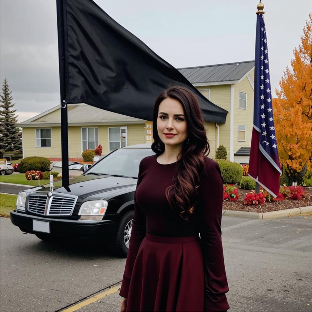 Виктория Скиннер, школьная подруга Хелен - жены Эндрю Блеквуда, ныне - юрист города Палмер, Аляска. Создано нейросетью Кандинский 