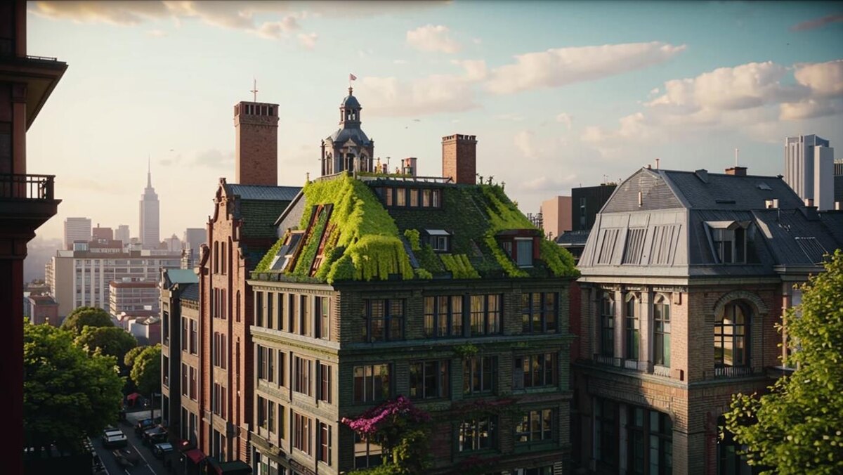 Новый дом после редевелопмента с озеленением фасада