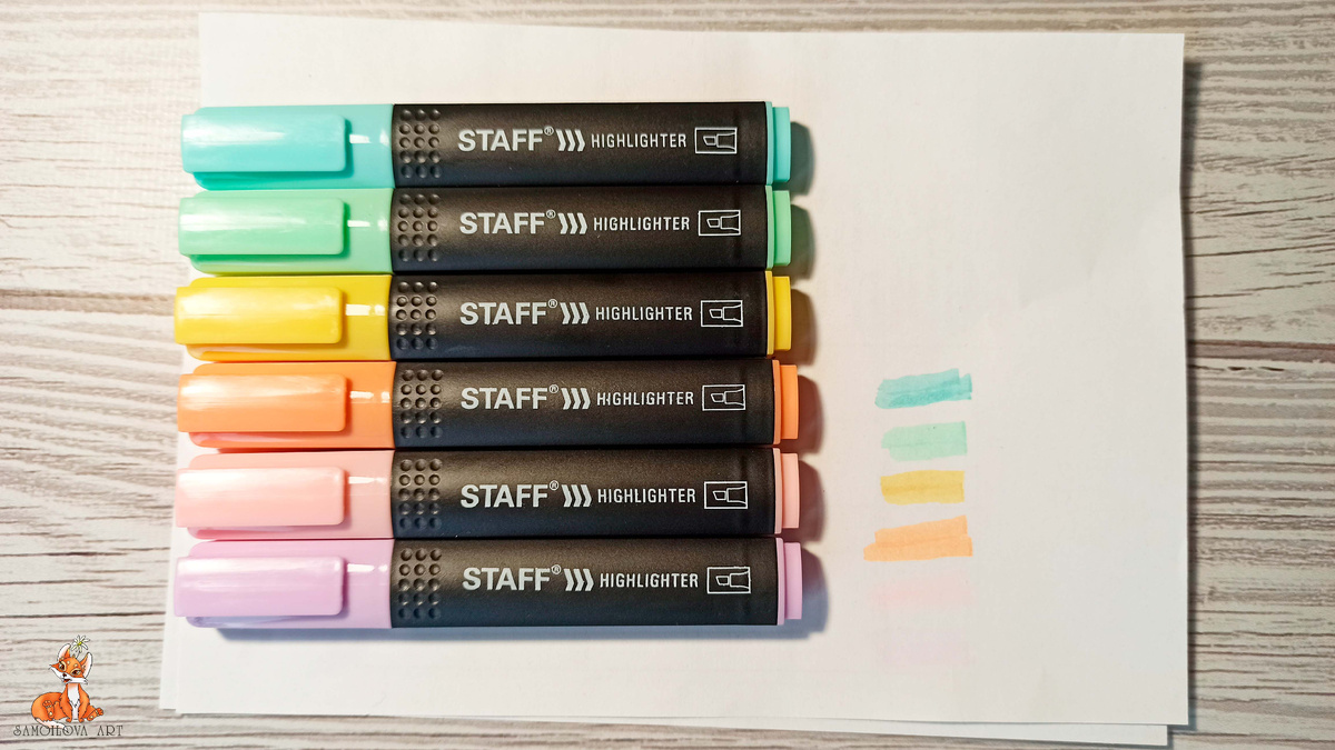 Набор пастельных текстовыделителей с небольшой выкраской