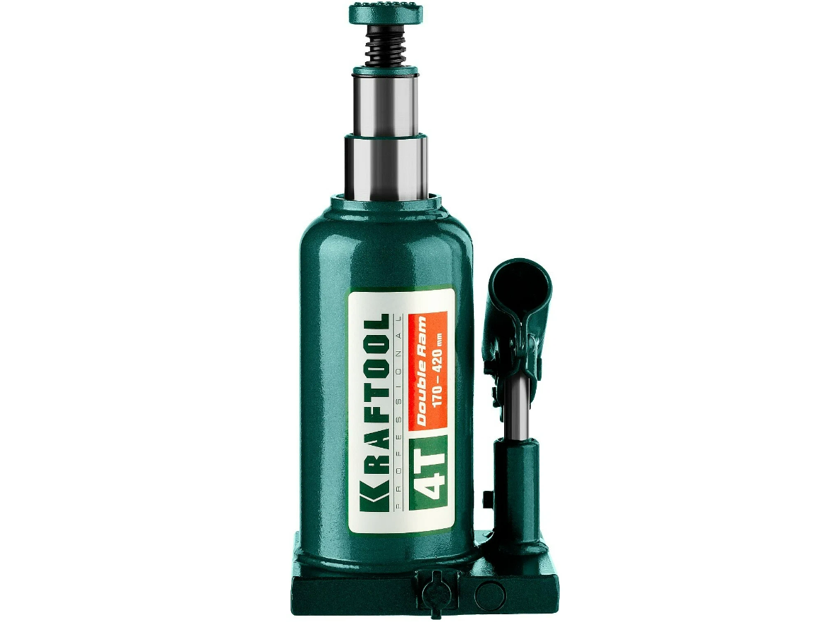 KRAFTOOL DOUBLE RAM, 4 т, 170 - 420 мм, с увеличенным подъемом, двухштоковый бутылочный домкрат (43463-4) 