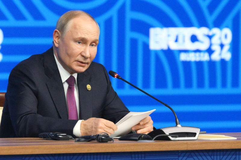    Пресс-конференция по итогам XVI саммита БРИКС. Фото: Максим Боговид, фотохост-агентство brics-russia2024.ru