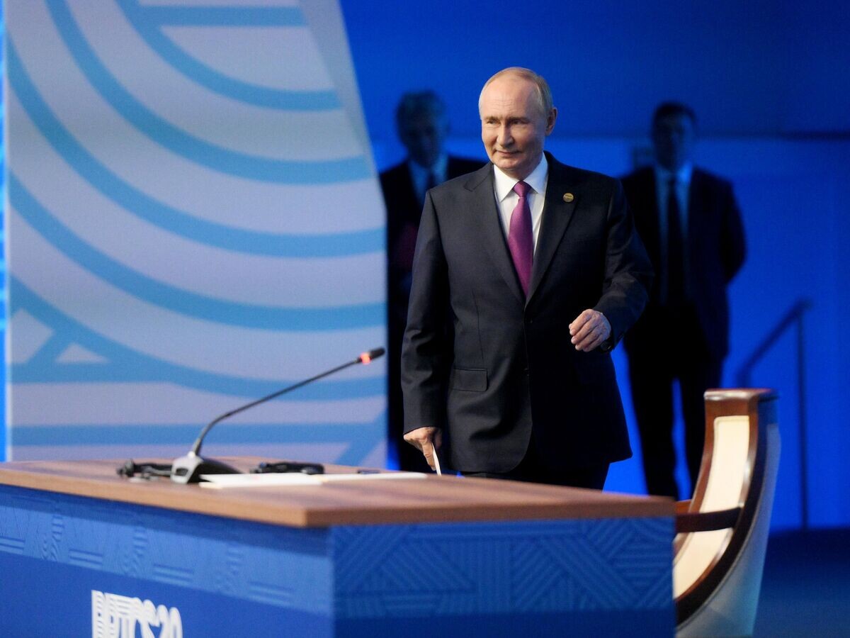    Президент РФ Владимир Путин на пресс-конференции в рамках XVI саммита БРИКС в Казани© Фотохост-агентство brics-russia2024.ru