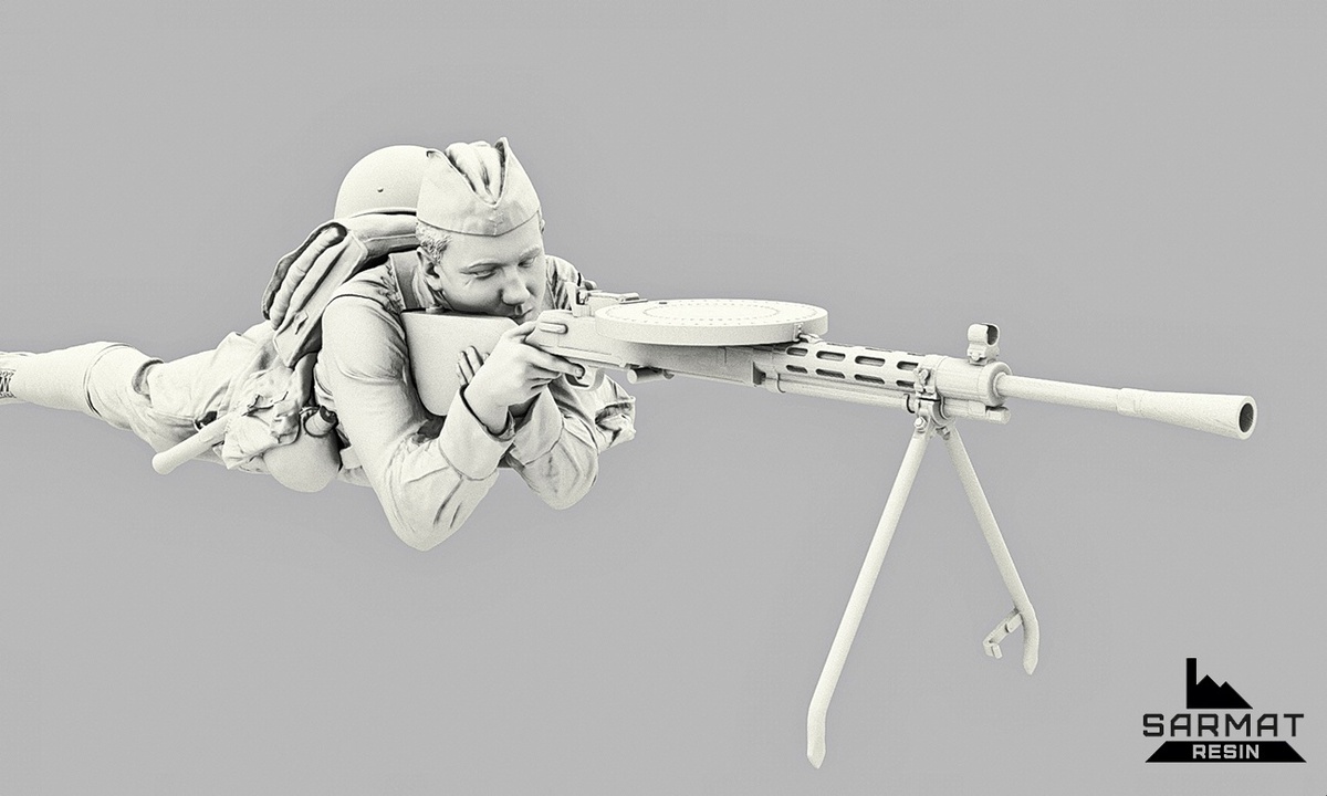SRsf35044 Пулеметчик с ДП-27, РККА Лето 1941, Sarmat resin 1/35