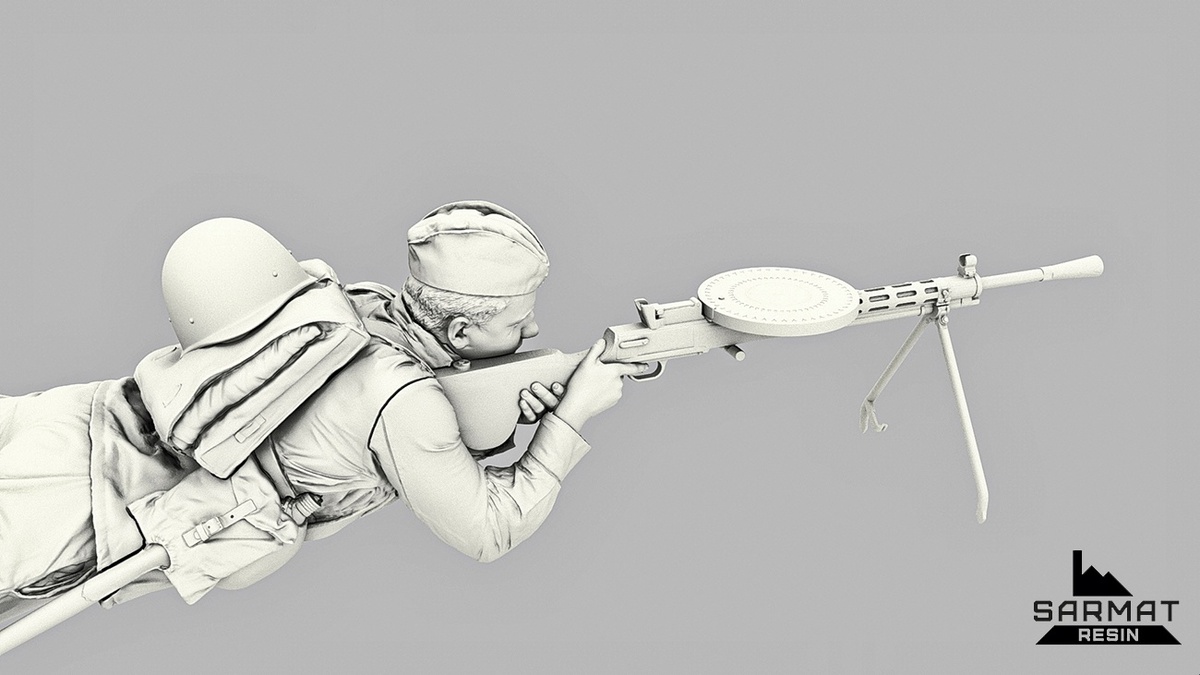 SRsf35044 Пулеметчик с ДП-27, РККА Лето 1941, Sarmat resin 1/35