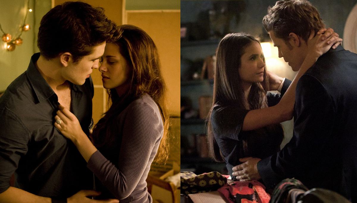 Кадр из фильма "Сумерки. Сага. Рассвет. Часть 1" / Кадр из сериала "Дневники вампира"