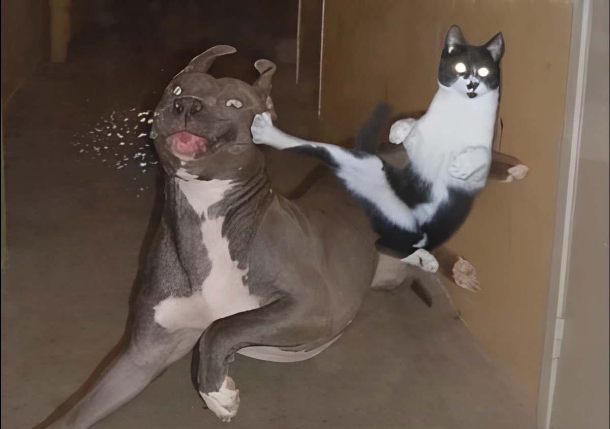 Ну собакен тут однозначно не прав, поэтому заслуженно получает с вертушки в борщ