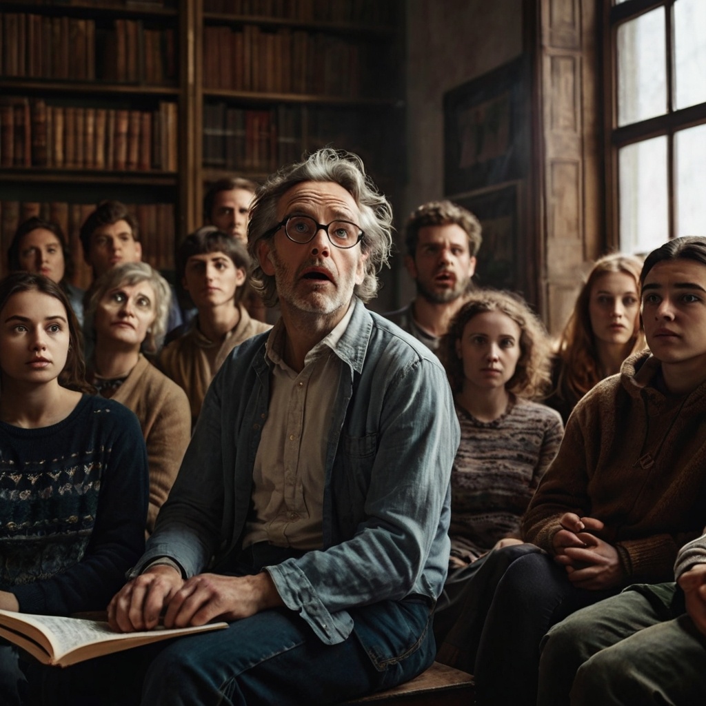 Сказочник вдохновлён. Остальные внимают. Кто-то изумлённо, кто-то задумчиво.)))