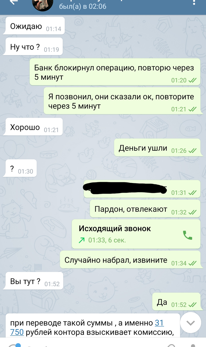 Примерный фрагмент при общении с мошенниками.