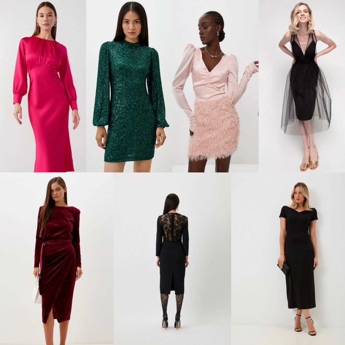 Степень нарядности выбирайте под свои ощущения. Для кого-то черное платье, красный маникюр и губы, плюс акцентные украшения — верх праздника, а кому-то такого набора совершено не достаточно. 