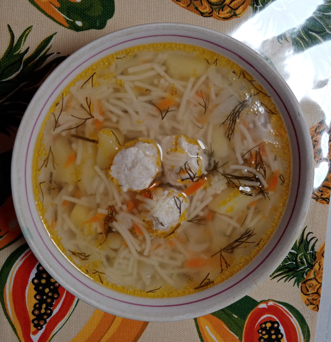 Быстрый супчик с мясными фрикадельками и вермешелькой. 