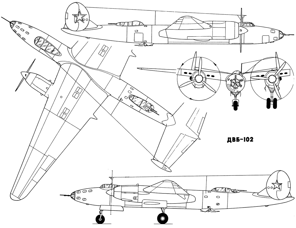  схемы дальнего высотного бомбардировщика ДВБ-102