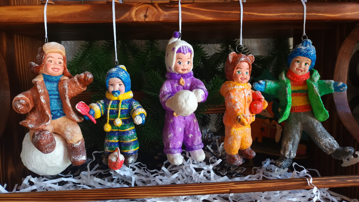 "Зимняя прогулка". Набор ёлочных игрушек.