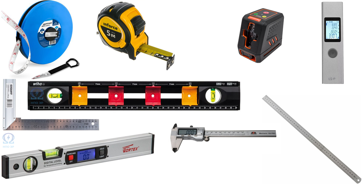 Рисунок 1. Измерительный инструмент для определения длины и обозначения параллельности, и перпендикулярности плоскостей относительно горизонта. Изображение выполнено командой НПО ЭлектроРазработки