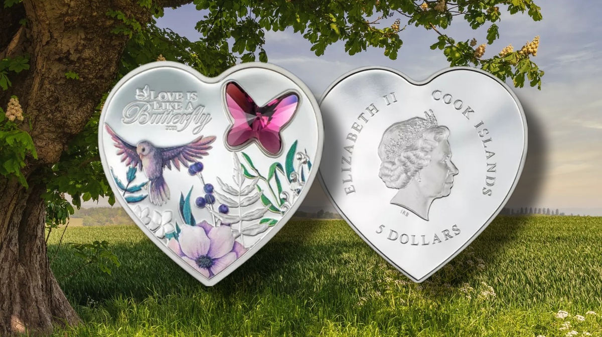 5$ Острова Кука 2024 Ag «Бриллиантовая любовь - бабочка»