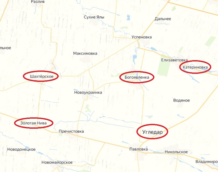   Расположение сел у Угледара.