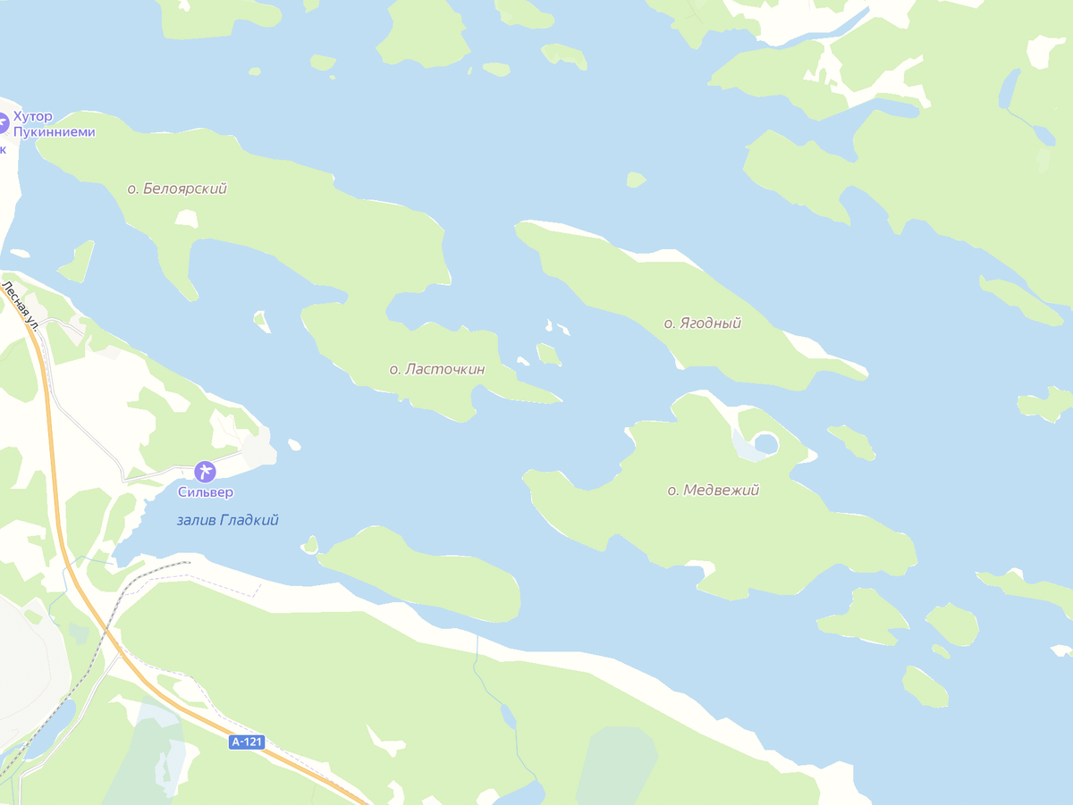 Яндекс карта, фрагмент Ладожского озера 