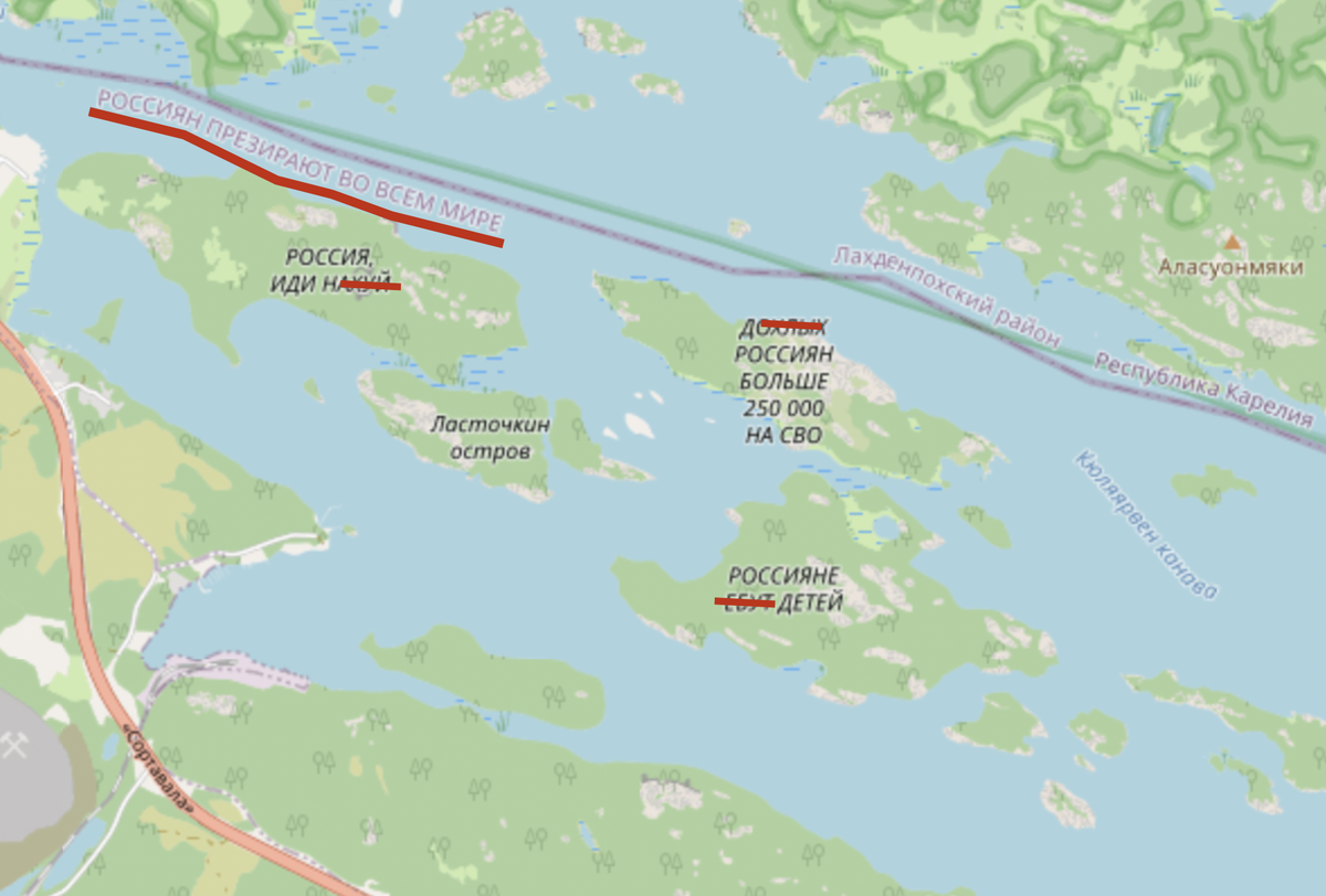OSM карта, фрагмент Ладожского озера