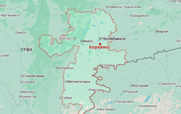 Карта Челябинской области и города Коркино (изображение взято из открытых источников)
