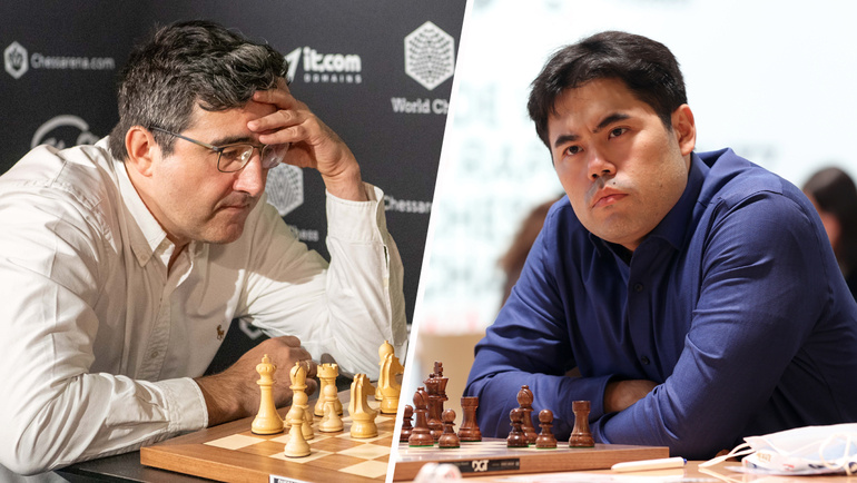    Владимир Крамник и Хикару Накамура.Getty Images for World Chess Global Look Press