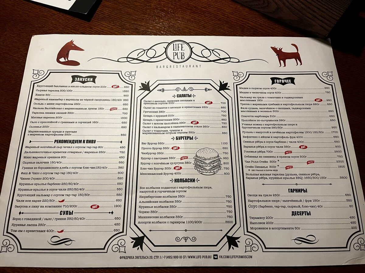 основное меню