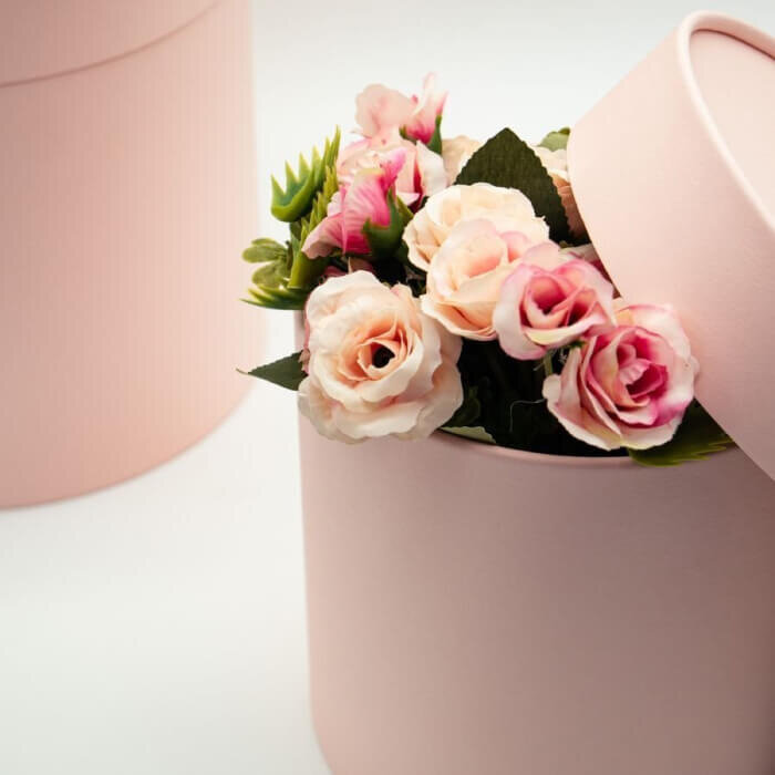 Набор коробок 3в1 цилиндр H18хD18 / H16хD16 / H14хD14см, завальц.край, без крышки, пастельно-розовый