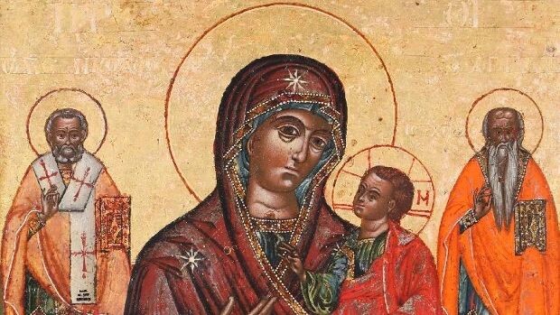    Икона Божией Матери Иверская с избранными святыми. XVIII в. Источник: christianmuseum.ru