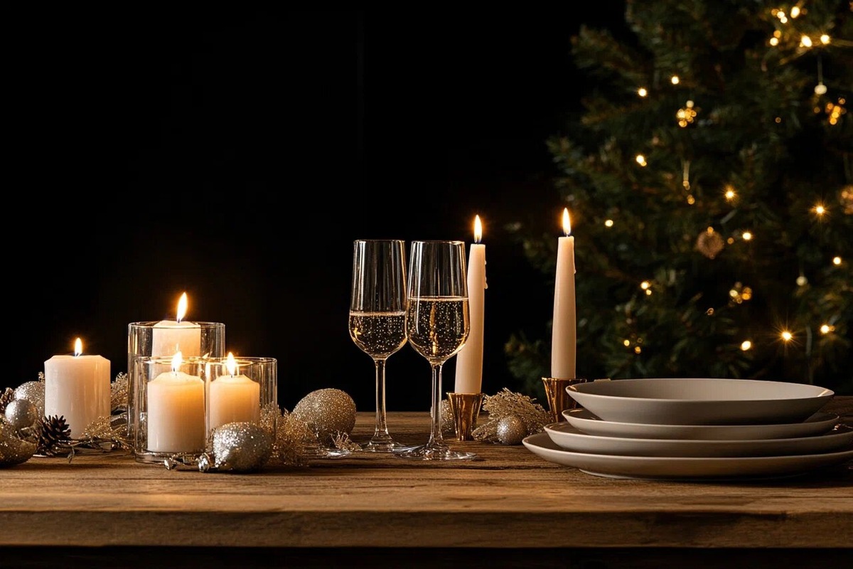 Романтичная новогодняя сервировка со свечами