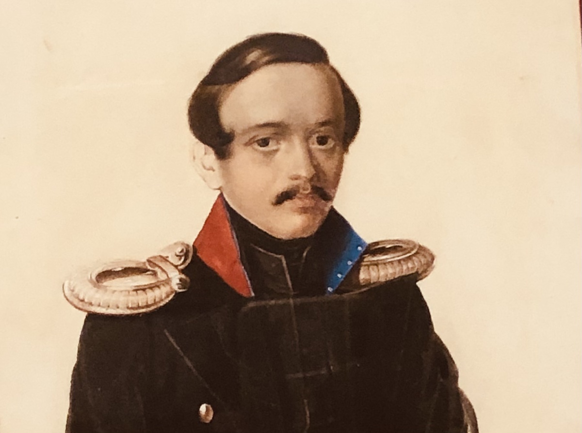 А.И. Клюндер "Портрет М.Ю. Лермонтова". Картон, акварель, 1839-1840. 