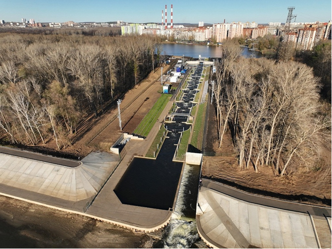 Комплекс сооружений для гребного слалома в г. Уфа (Башкирия), открыт в 2024 г.  – пример материальных ценностей физической культуры – Источник: vk.com/sportforumrussia