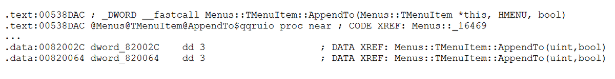 Рисунок 2. - Адреса заглушек строки меню.