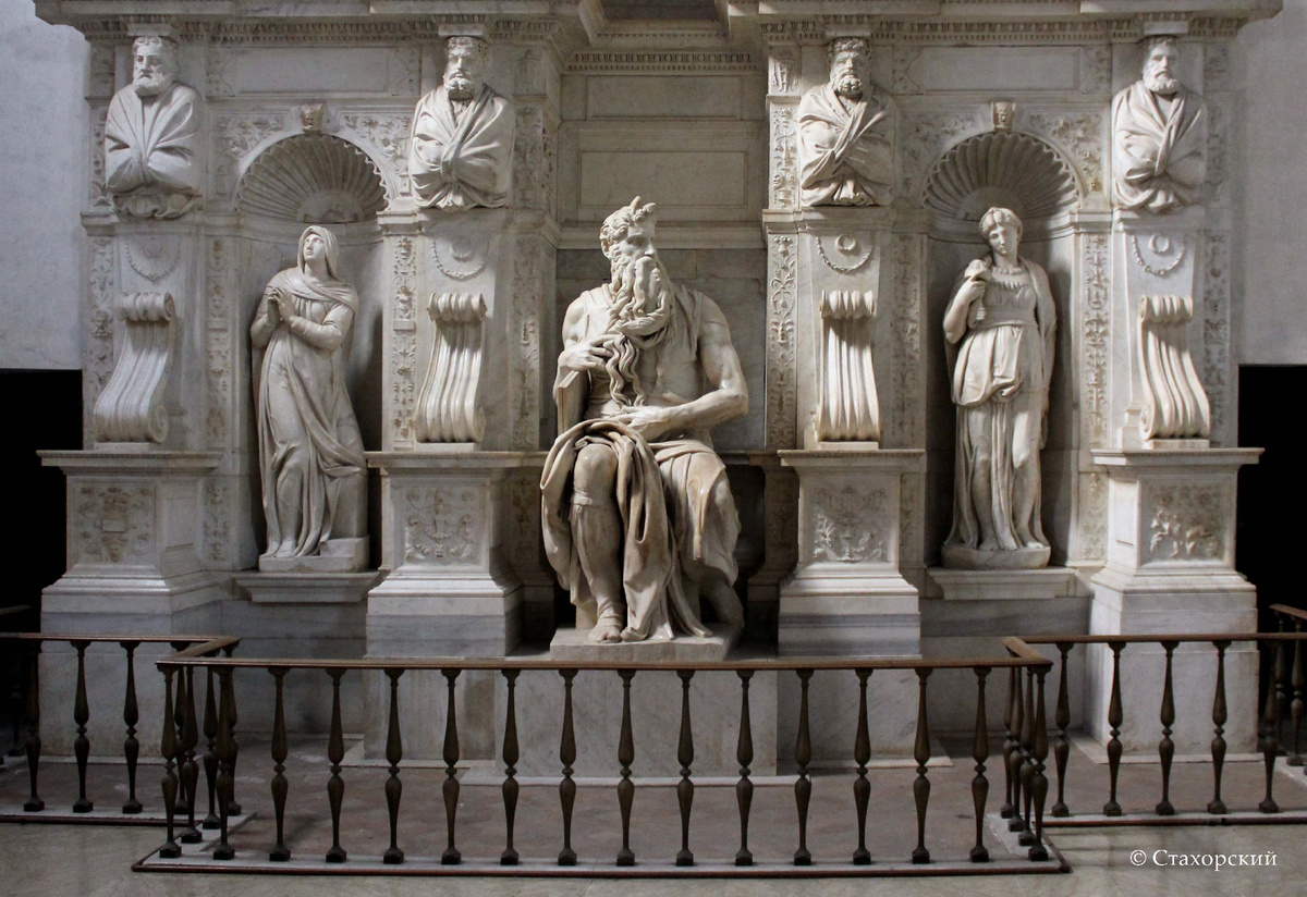 Микеланджело. «Моисей», 1513–1516 годы. Церковь Сан-Пьетро-ин-Винколи, Рим