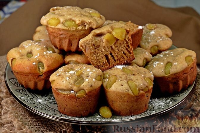 масло сливочное, молоко, яйца, сахар, мука, разрыхлитель, виноград, соль, корица молотая, сахарная пудра