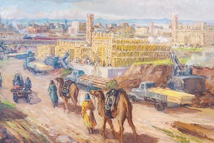 Фото: скриншот картины "На Магнитострое", художник Г. Соловьев (1956 г.)