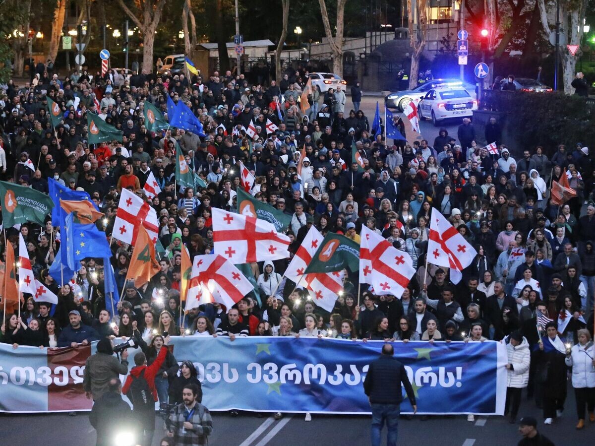    Митинг оппозиции в преддверии парламентских выборов в Тбилиси© AP Photo / Zurab Tsertsvadze