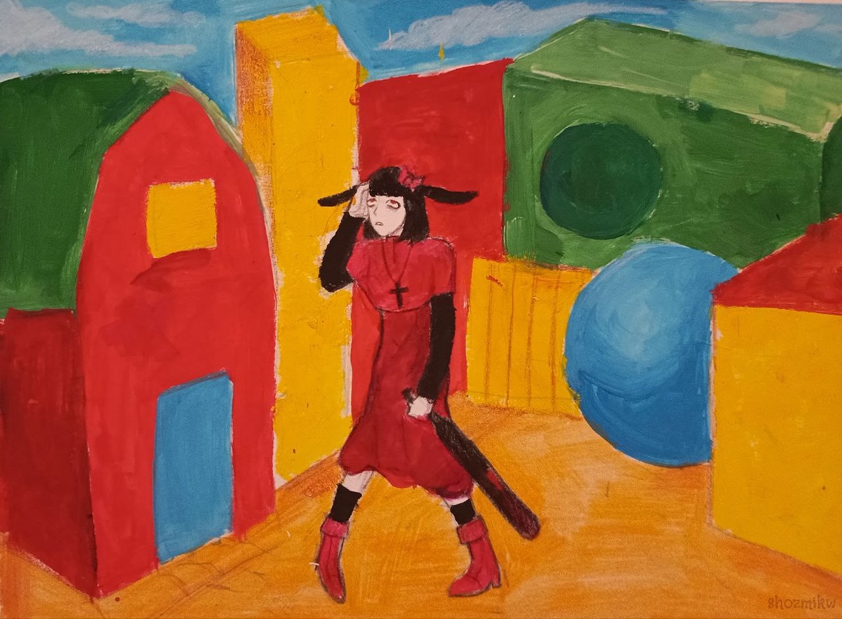 Рисунок дочки, гуашь и карандаши. И немножко психоделики, да 😁